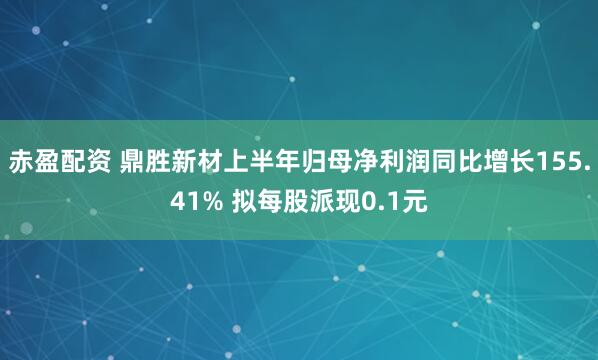 赤盈配资 鼎胜新材上半年归母净利润同比增长155.41% 拟每股派现0.1元